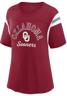 Oklahoma Sooners Womens Cardinal Striped Tailgate Short Sleeve T-Shirt
