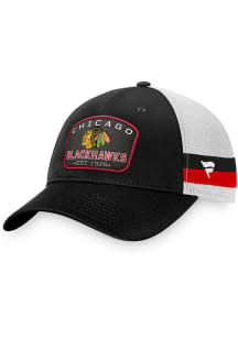 Chicago Blackhawks 2T Side Stripe Patch Trucker Adjustable Hat - Black