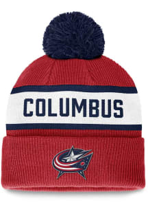 Columbus Blue Jackets Red STC Stripe Name Cuff Pom Mens Knit Hat