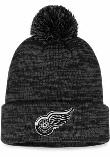 Detroit Red Wings Black Heathered Tonal Cuff Pom Mens Knit Hat