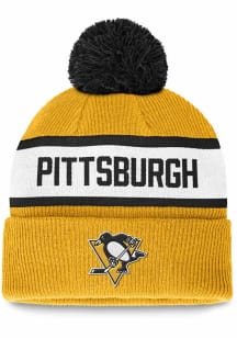 Pittsburgh Penguins Gold STC Stripe Name Cuff Pom Mens Knit Hat