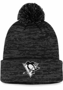Pittsburgh Penguins Black Heathered Tonal Cuff Pom Mens Knit Hat