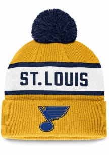 St Louis Blues Gold STC Stripe Name Cuff Pom Mens Knit Hat
