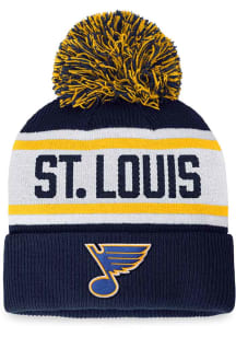 St Louis Blues Blue Crown Name Stripe Cuff Pom Womens Knit Hat