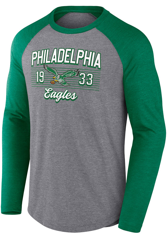 Men's New Era Green Philadelphia Eagles Throwback Raglan Long