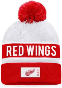 Detroit Red Wings White Authentic Pro Rink Cuffed Pom Mens Knit Hat