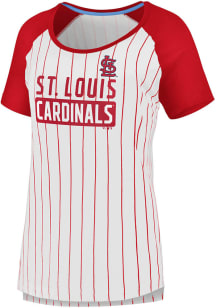 St Louis Cardinals Womens White Iconic Pinstripe Short Sleeve T-Shirt