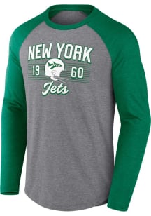 New York Jets Grey Weekend Casual Raglan Long Sleeve Fashion T Shirt