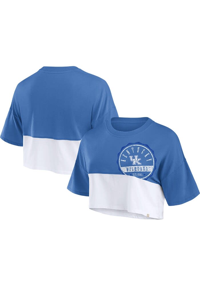 Kentucky Wildcats Womens Blue Boxy Color Split Crop Short Sleeve T-Shirt