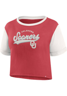 Oklahoma Sooners Womens Crimson Script Tail Crop Short Sleeve T-Shirt