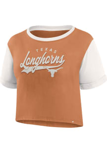 Texas Longhorns Womens Burnt Orange Script Tail Crop Short Sleeve T-Shirt