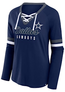 Dallas Cowboys Womens Navy Blue Lace Up LS Tee