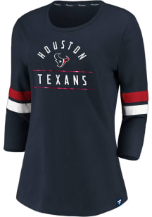 Houston Texans Womens Navy Blue Modern Stripe LS Tee