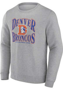 Denver Broncos Mens Grey True Classics Playability Long Sleeve Crew Sweatshirt