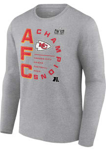 Kansas City Chiefs Grey 2023 AFC Conference Champions Right Side Draw Long Sleeve T Shirt