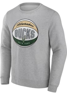 Milwaukee Bucks Mens Grey True Classics Long Sleeve Crew Sweatshirt