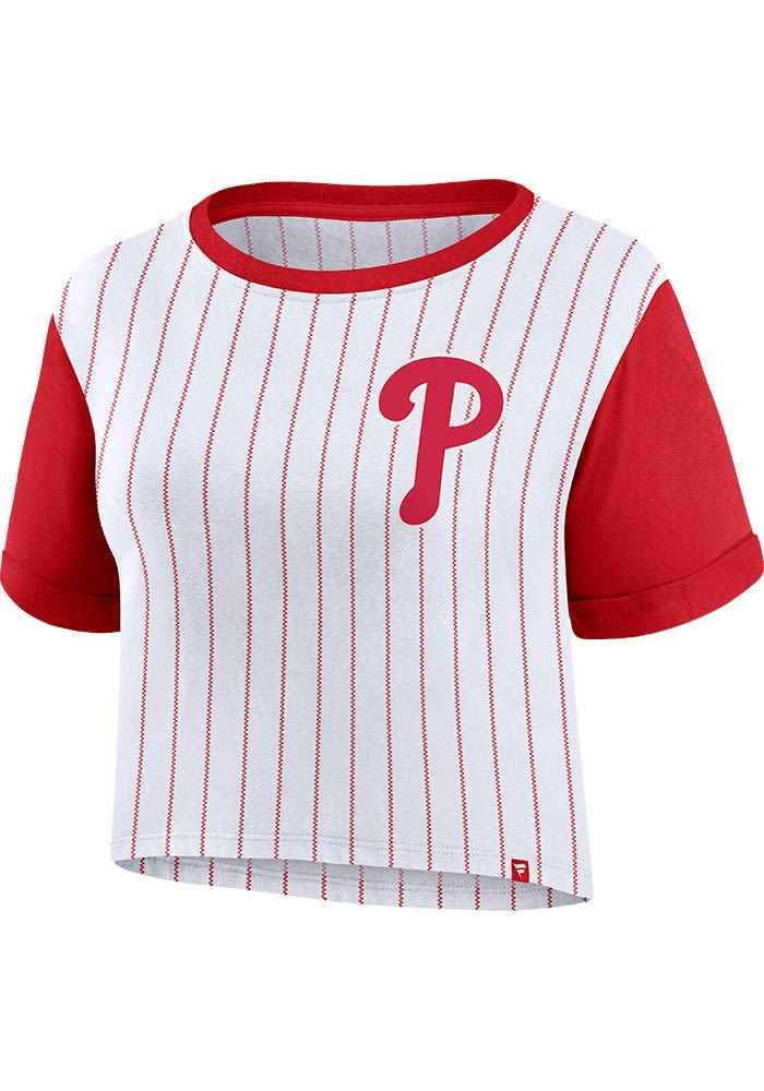 Philadelphia Phillies Womens WHITE Biblend Pinstripe T-Shirt - 172803494