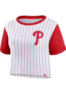 Philadelphia Phillies Womens White Biblend Pinstripe Short Sleeve T-Shirt