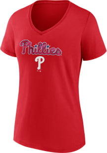 Philadelphia Phillies Womens Red Shine Bright Short Sleeve T-Shirt