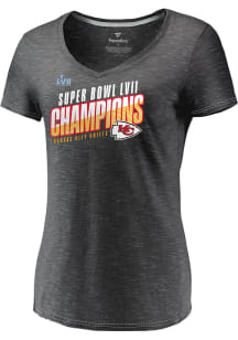 Kansas City Chiefs Womens Charcoal 2022 Super Bowl Champs Victory Formation Short Sleeve T-Shirt