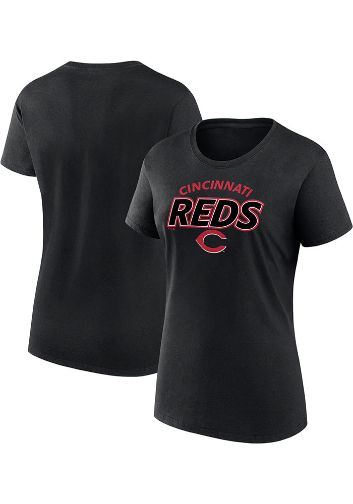 Cincinnati Reds Womens Black Fanwear Risk Short Sleeve T-Shirt