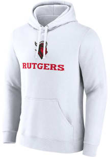 Rutgers Scarlet Knights Mens White Mascot Over Flat Name Long Sleeve Hoodie