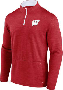 Wisconsin Badgers Mens Red Primary Logo Heathered Long Sleeve 1/4 Zip Pullover
