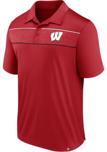Mens Red Wisconsin Badgers Chest Stripe Short Sleeve Polo Shirt