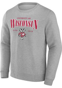 Wisconsin Badgers Mens Grey Act Fast Long Sleeve Crew Sweatshirt