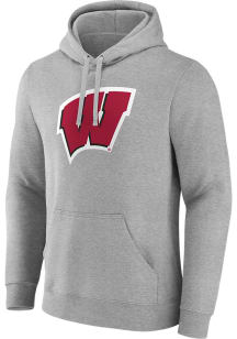 Wisconsin Badgers Mens Grey Primary Logo Long Sleeve Hoodie