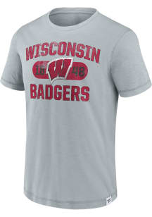 Wisconsin Badgers Grey Slub Short Sleeve Fashion T Shirt