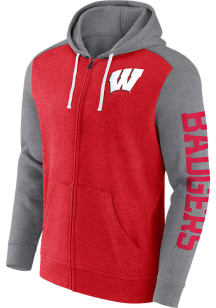 Wisconsin Badgers Mens Red Color Block Heathered Long Sleeve Full Zip Jacket