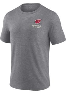 Wisconsin Badgers Grey Tri Blend Short Sleeve Fashion T Shirt