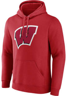 Wisconsin Badgers Mens Red Primary Logo Long Sleeve Hoodie