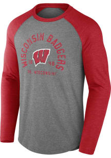 Wisconsin Badgers Red Tri Blend Ball Drop Long Sleeve Fashion T Shirt