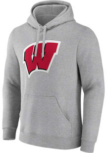 Mens Grey Wisconsin Badgers Tackle Twill Logo Hooded Sweatshirt