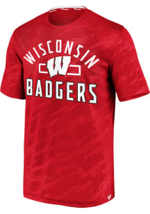 Red Wisconsin Badgers Embossed Pattern Short Sleeve T Shirt