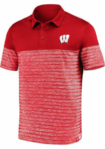Mens Red Wisconsin Badgers Shadow  Stripe Short Sleeve Polo Shirt