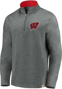 Wisconsin Badgers Mens Grey Signature Long Sleeve 1/4 Zip Pullover