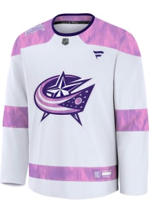 Columbus Blue Jackets Mens White Hockey Fights Cancer Hockey Jersey