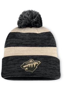 Minnesota Wild Black Red Line Stripe Cuff Pom Mens Knit Hat