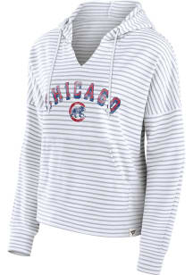 Chicago Cubs Womens White Stripe V Hooded Sweatshirt