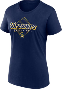 Milwaukee Brewers Womens Navy Blue Home Run Short Sleeve T-Shirt