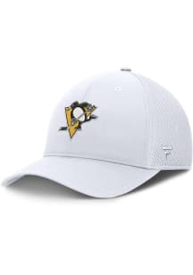 Pittsburgh Penguins Mens White Structured Stretch Spacer Mesh Flex Hat