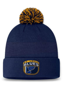 St Louis Blues Navy Blue 2024 Authentic Pro Draft Cuff Pom Mens Knit Hat