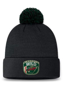 Minnesota Wild Black 2024 Authentic Pro Draft Cuff Pom Mens Knit Hat