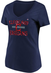 Majestic Cleveland Indians Womens Navy Blue One Game At A Time Short Sleeve T-Shirt