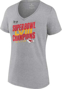 Kansas City Chiefs Womens Grey Super Bowl LVIII Champions Iconic Victory Short Sleeve T-Shirt