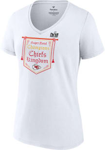 Kansas City Chiefs Womens White Super Bowl LVIII Champions HT On Top Short Sleeve T-Shirt