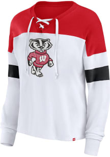 Womens White Wisconsin Badgers Lace Up LS Tee